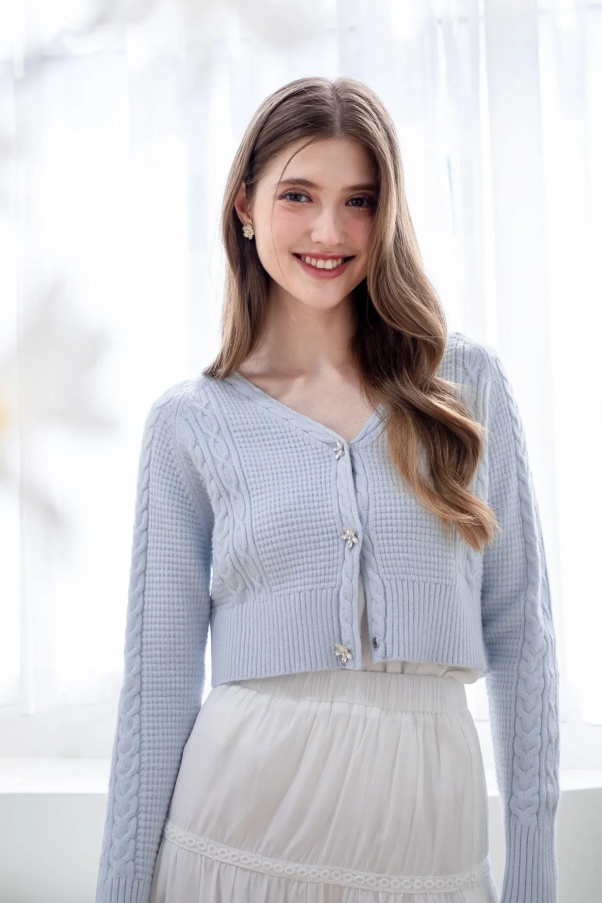 DANIELLE WEAVED CARDIGAN IN MILKY BLUE