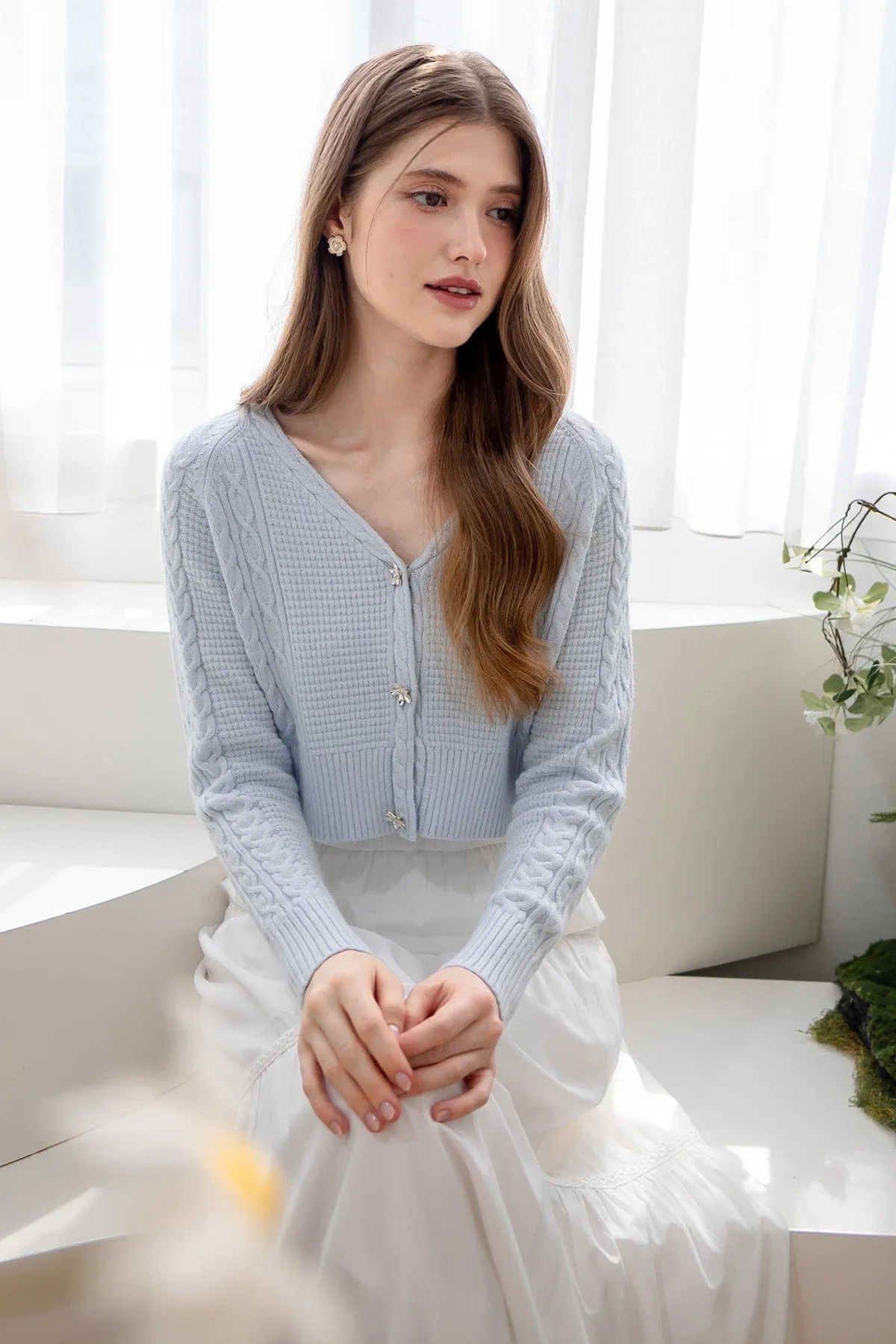 DANIELLE WEAVED CARDIGAN IN MILKY BLUE