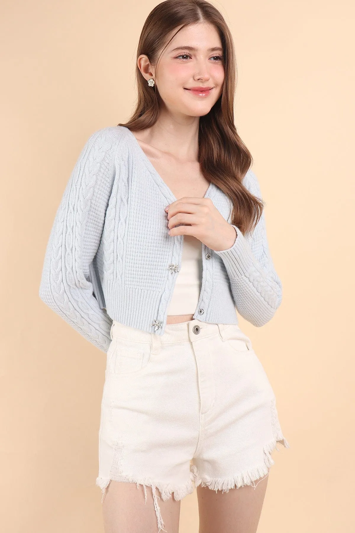 DANIELLE WEAVED CARDIGAN IN MILKY BLUE