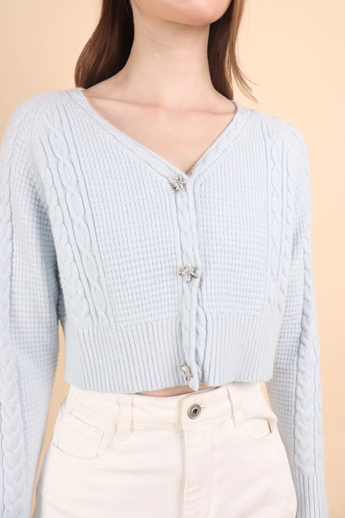DANIELLE WEAVED CARDIGAN IN MILKY BLUE