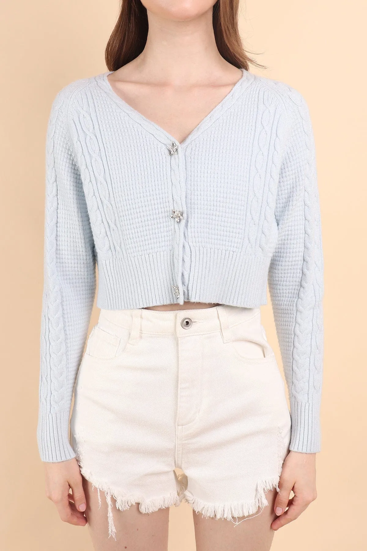 DANIELLE WEAVED CARDIGAN IN MILKY BLUE
