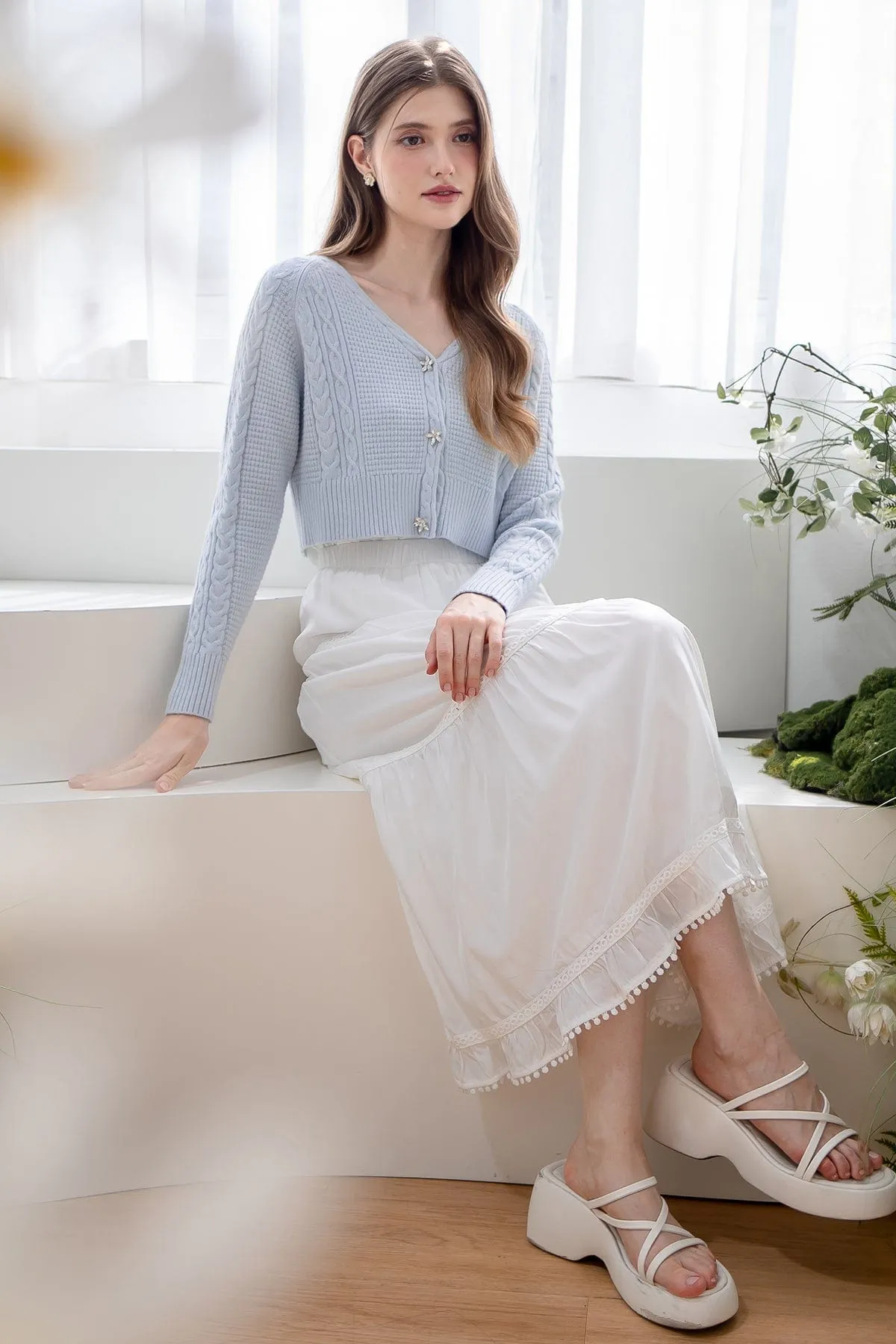 DANIELLE WEAVED CARDIGAN IN MILKY BLUE