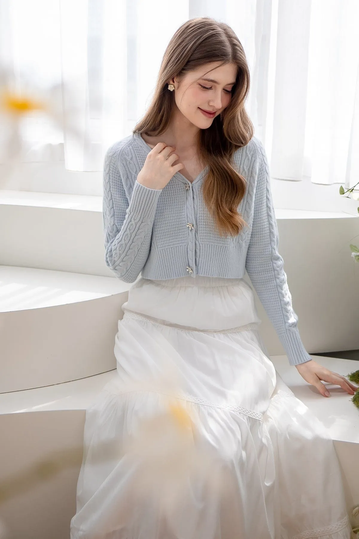 DANIELLE WEAVED CARDIGAN IN MILKY BLUE