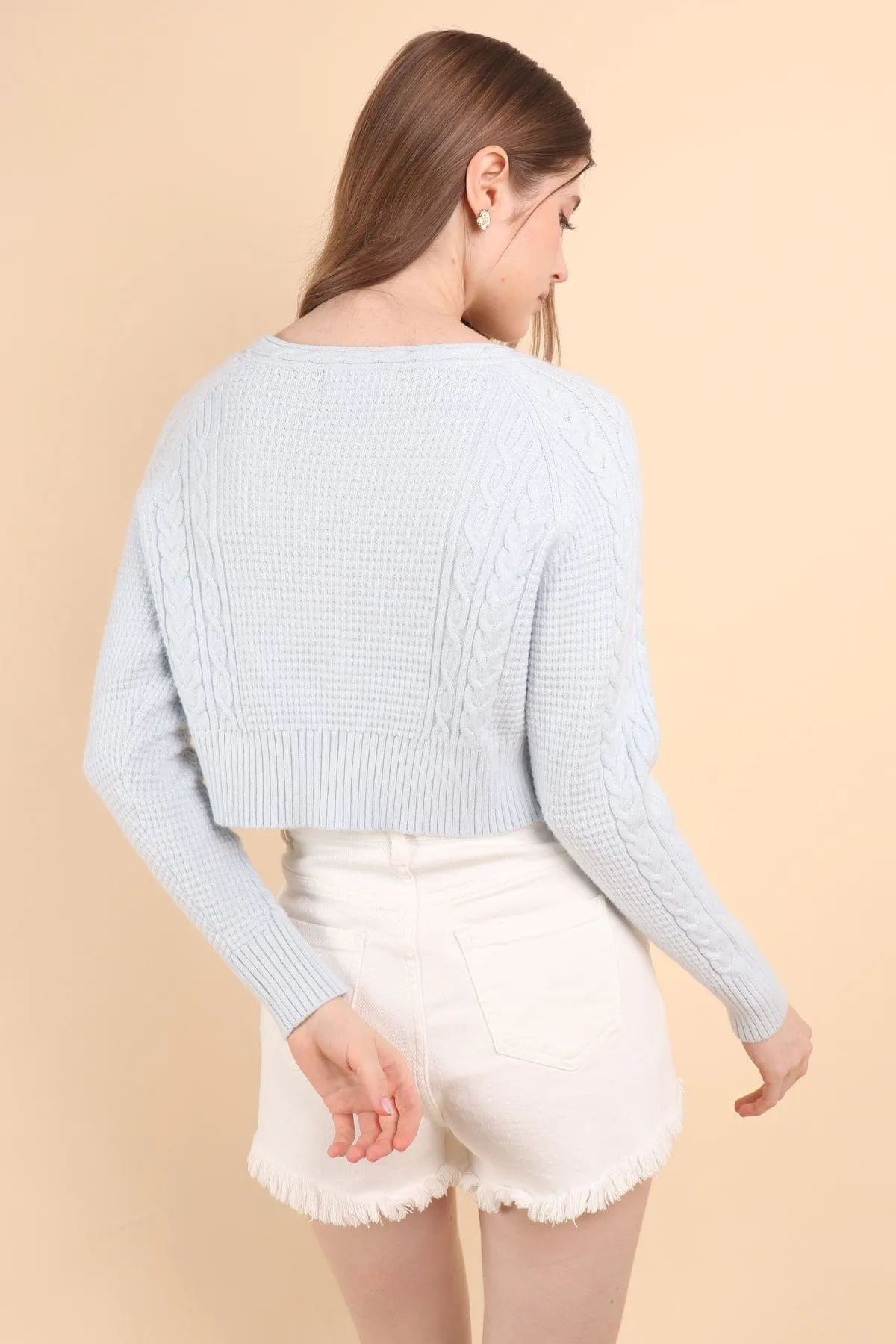 DANIELLE WEAVED CARDIGAN IN MILKY BLUE