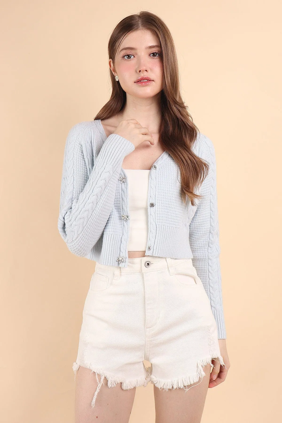 DANIELLE WEAVED CARDIGAN IN MILKY BLUE