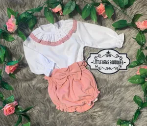 Dusky Pink Bow Cord Jam Pants and Blouse Set - 3M
