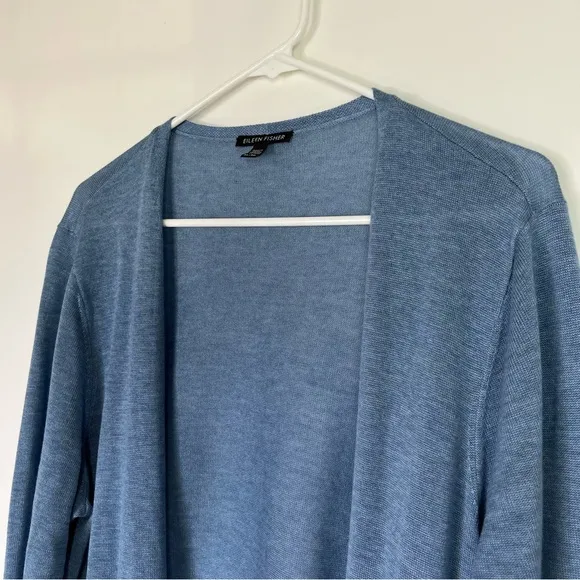 Eileen Fisher Lyocell Wool Open Front Cardigan Light Blue Size XL EUC