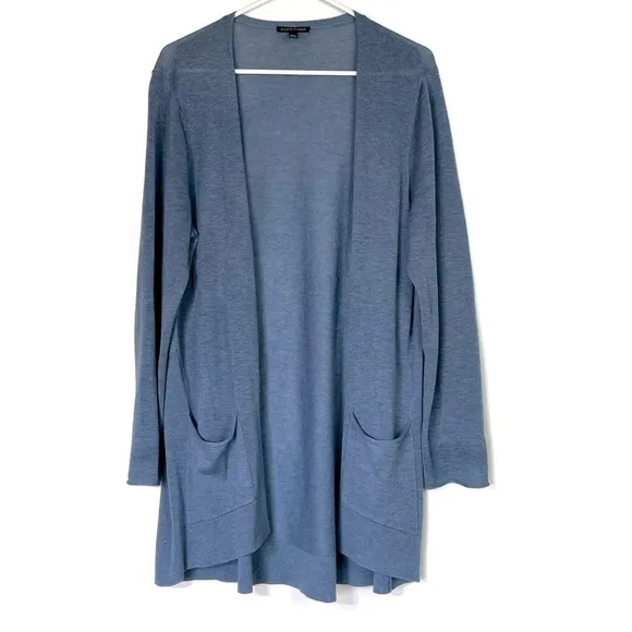 Eileen Fisher Lyocell Wool Open Front Cardigan Light Blue Size XL EUC