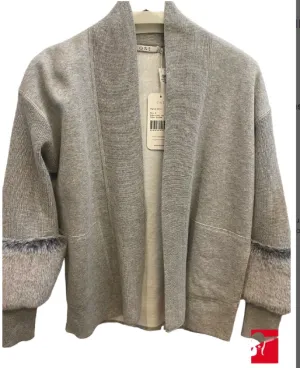 FA701 open cardi faux fur cuff-silver : s
