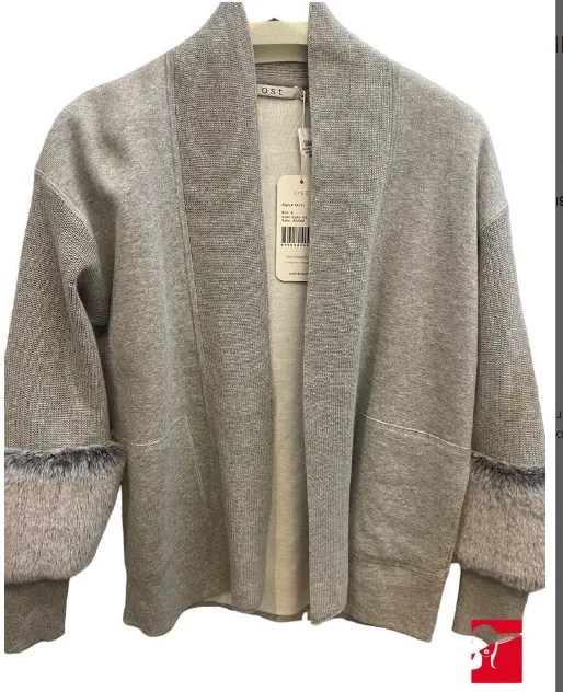 FA701 open cardi faux fur cuff-silver : s