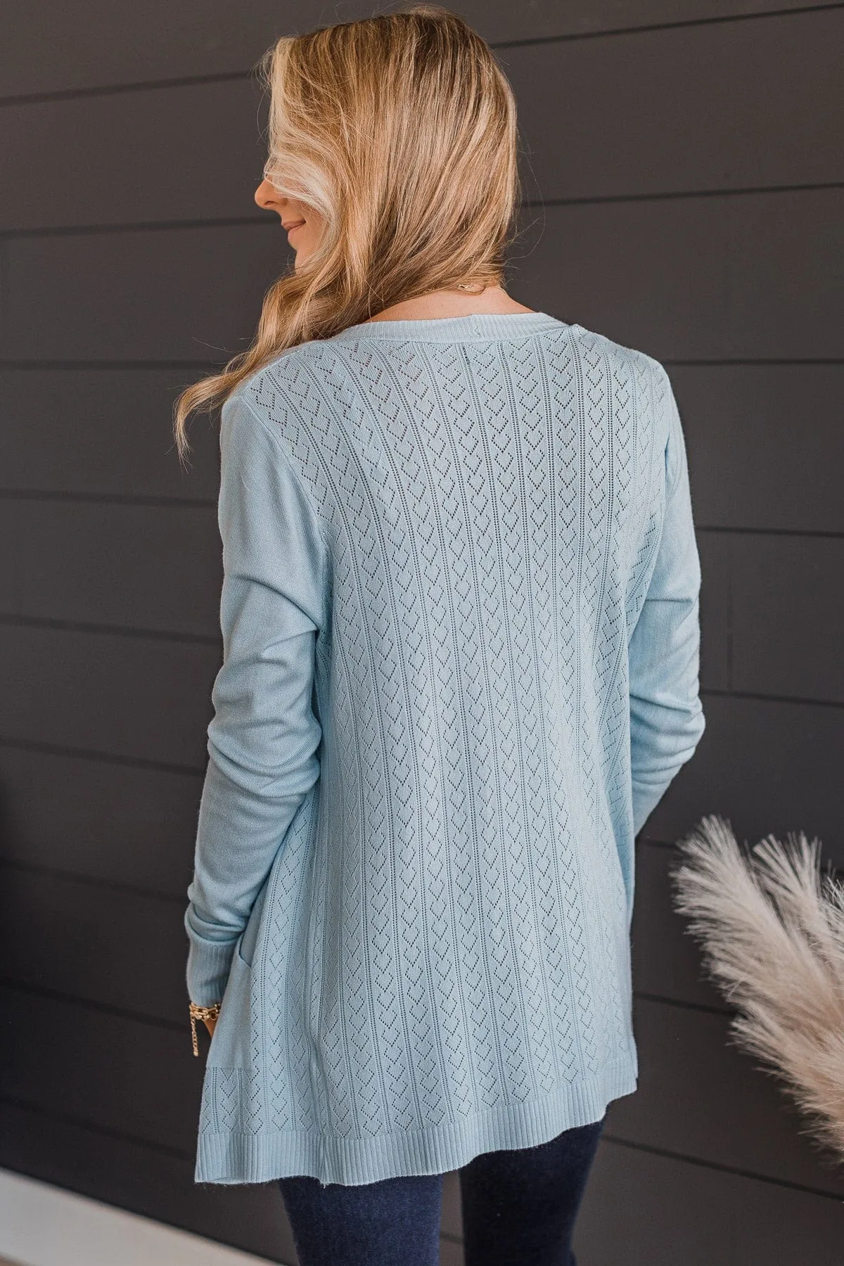 Found Myself Open Front Knit Cardigan- Light Blue