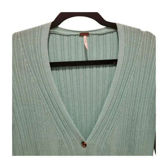 Free People Skinny Mini Duster Cardigan Oversized XS to M Aqua Blue