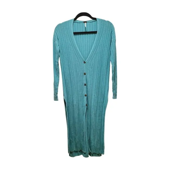 Free People Skinny Mini Duster Cardigan Oversized XS to M Aqua Blue
