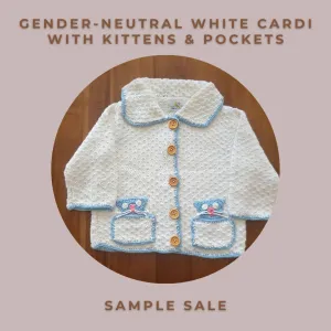 Gender-neutral White Cardi with Kittens & Pockets