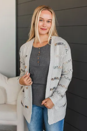 Give It A Shot Striped Cardigan- Light Grey