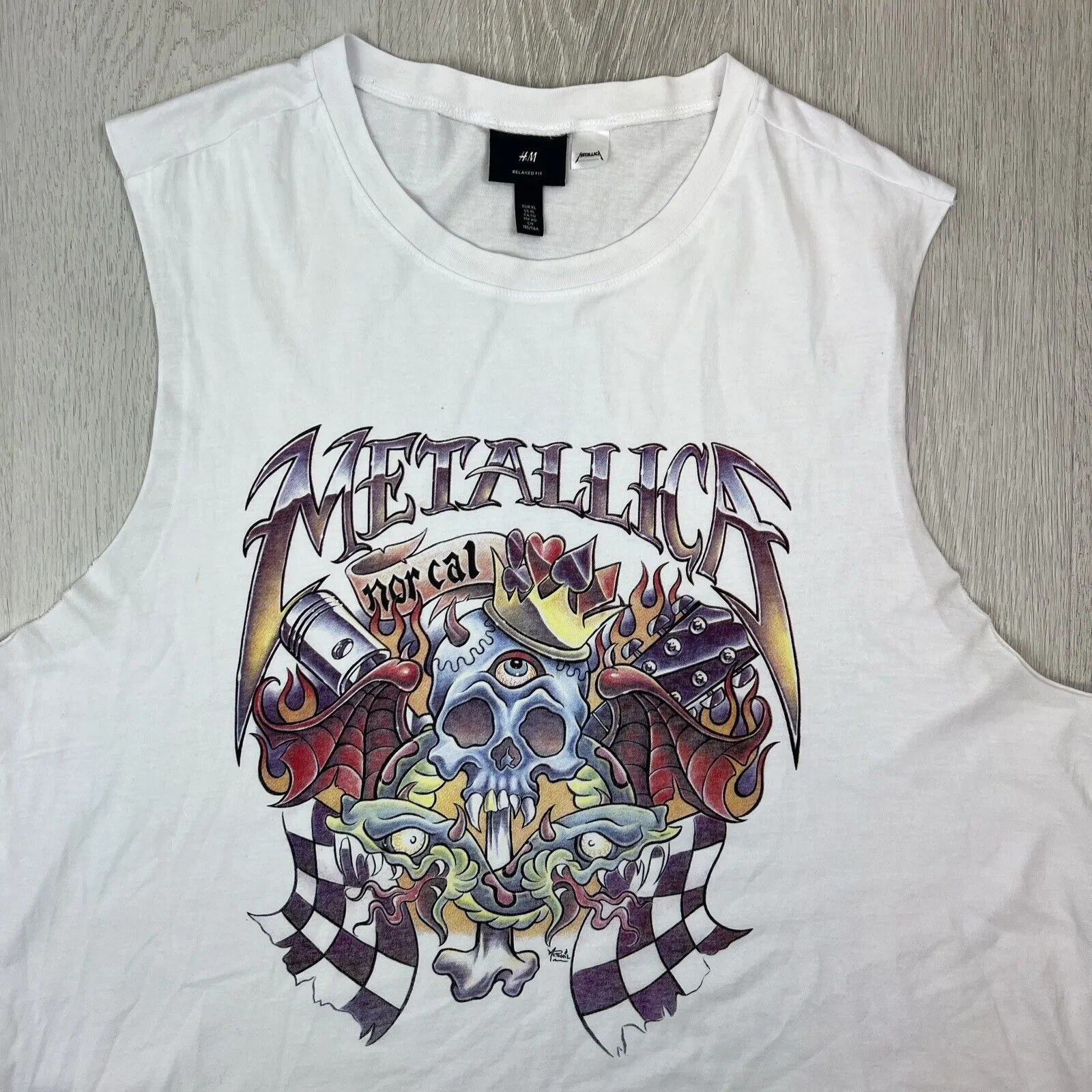 H&M Mens White Metallica Relaxed Fit Muscle T-Shirt Size XL