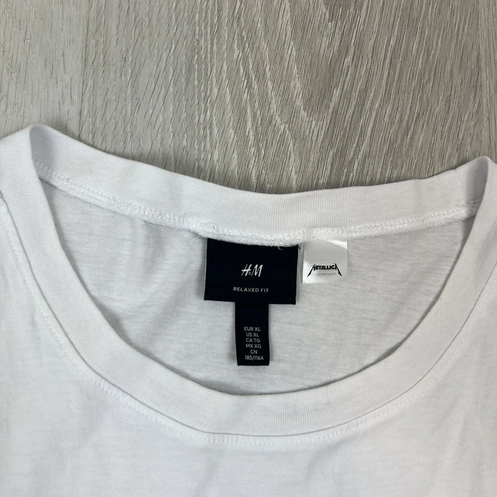 H&M Mens White Metallica Relaxed Fit Muscle T-Shirt Size XL