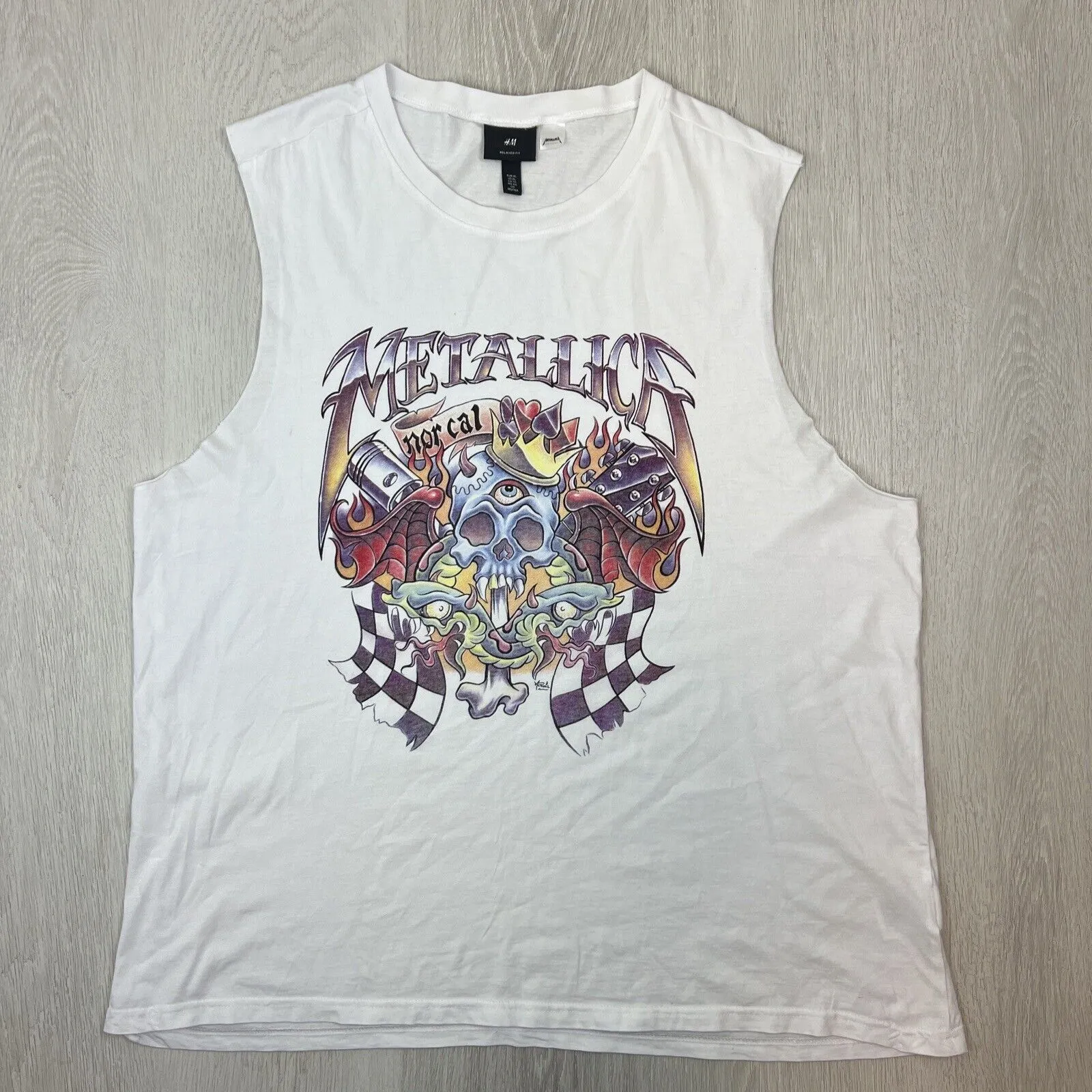 H&M Mens White Metallica Relaxed Fit Muscle T-Shirt Size XL
