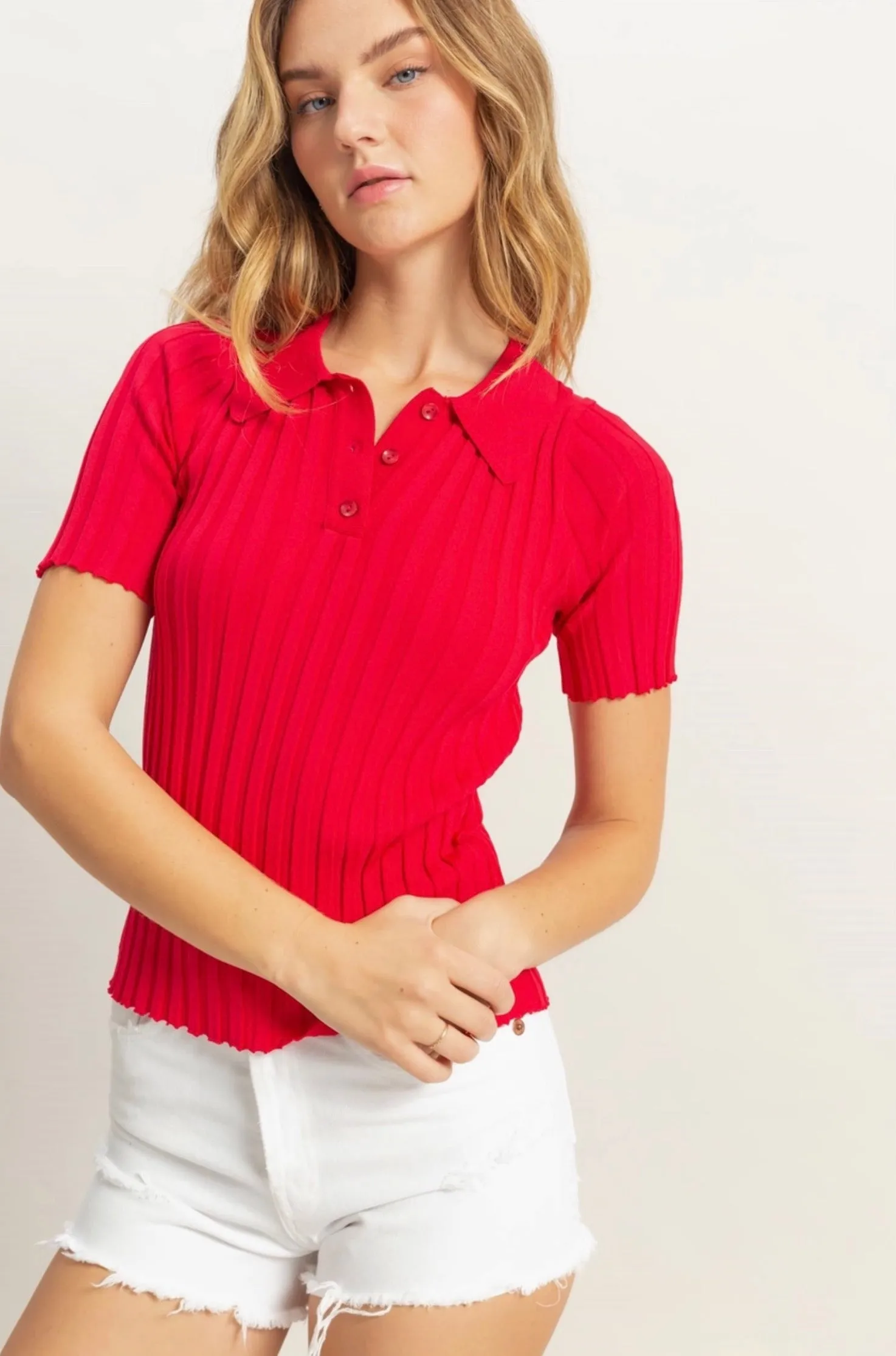 Heidi Ribbed Polo- Two Colors