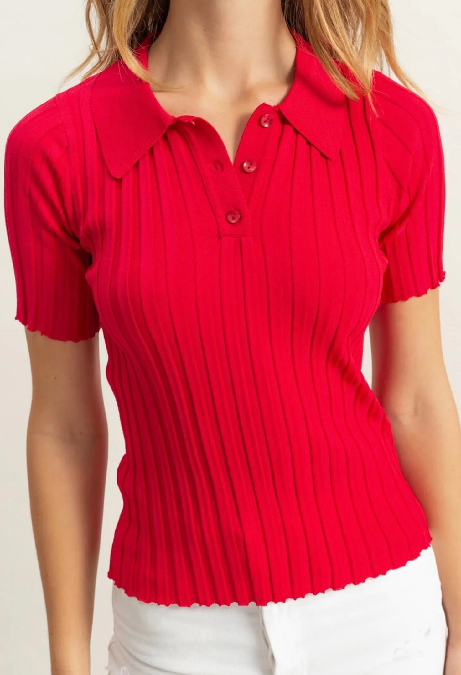 Heidi Ribbed Polo- Two Colors
