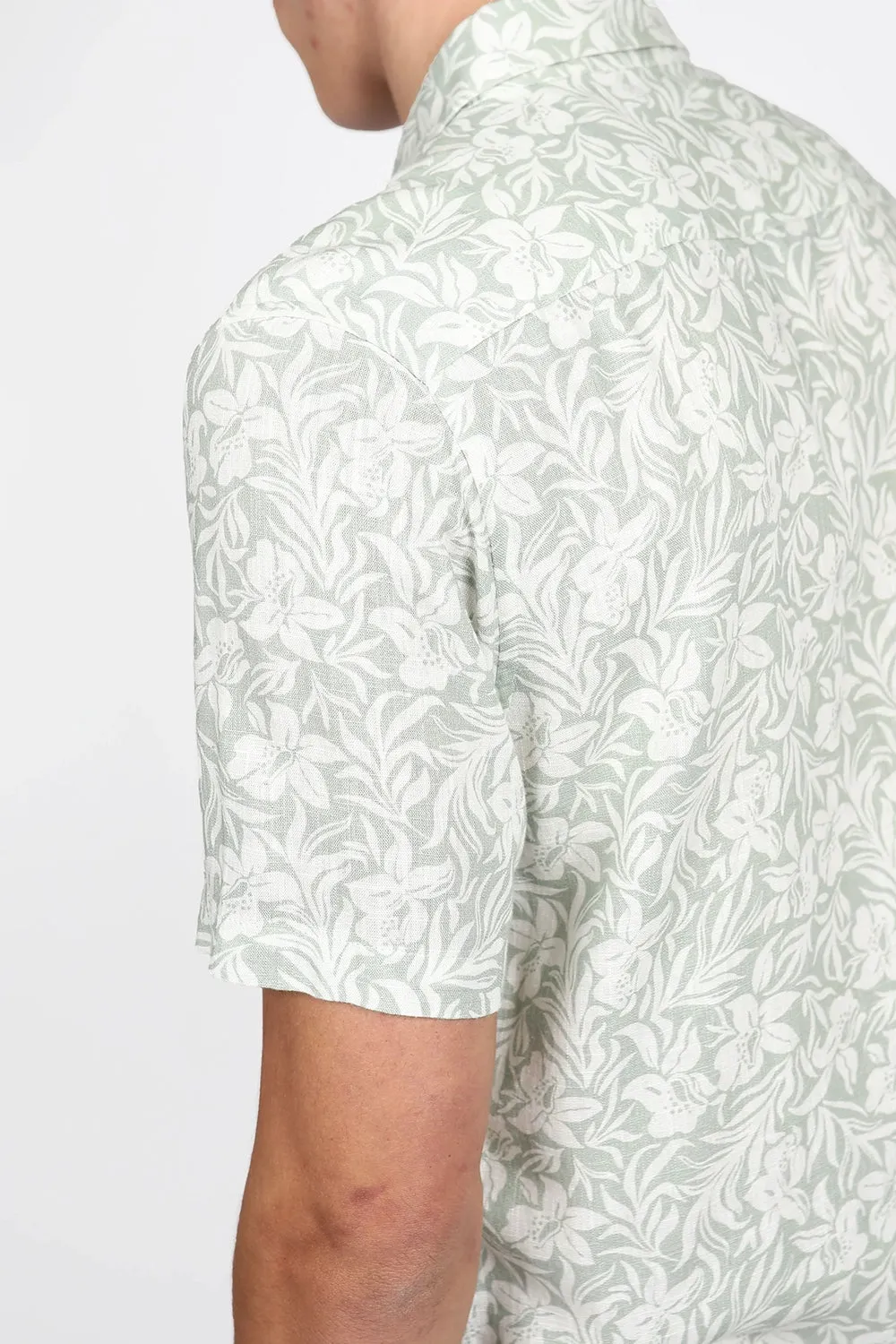 JAMES HARPER HIBISCUS PRINT LINEN VISCOSE S/S SHIRT JHS575