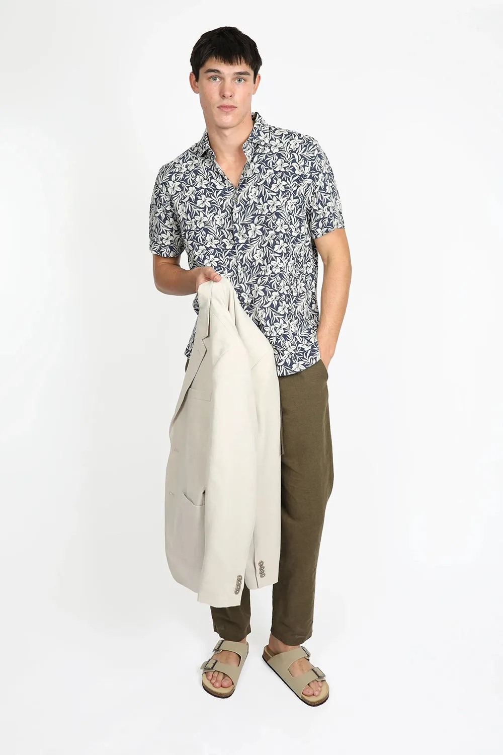 JAMES HARPER HIBISCUS PRINT LINEN VISCOSE S/S SHIRT JHS575