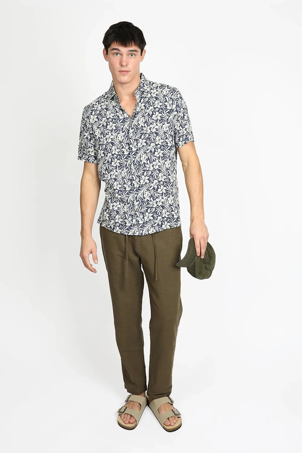 JAMES HARPER HIBISCUS PRINT LINEN VISCOSE S/S SHIRT JHS575