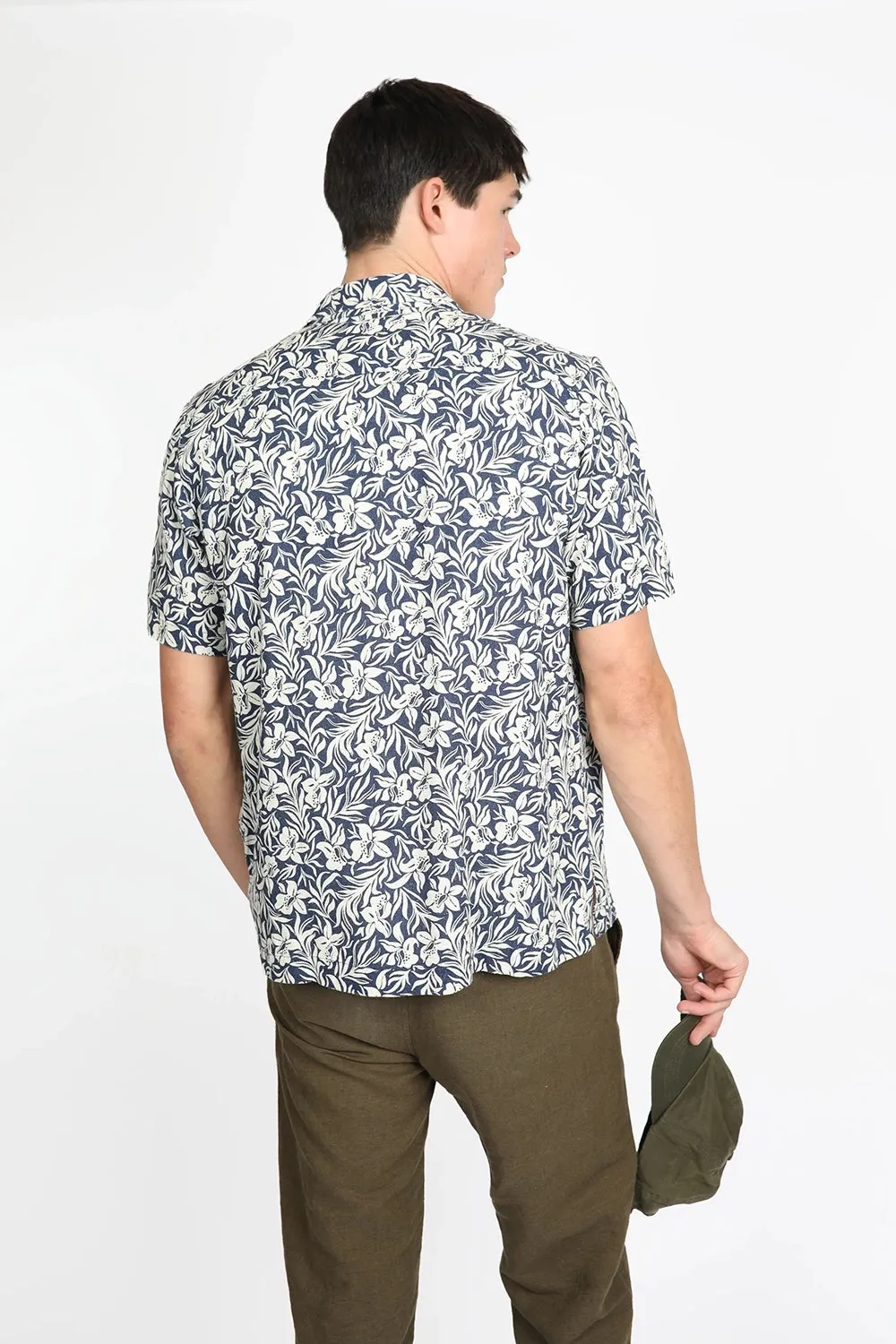 JAMES HARPER HIBISCUS PRINT LINEN VISCOSE S/S SHIRT JHS575