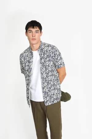 JAMES HARPER HIBISCUS PRINT LINEN VISCOSE S/S SHIRT JHS575