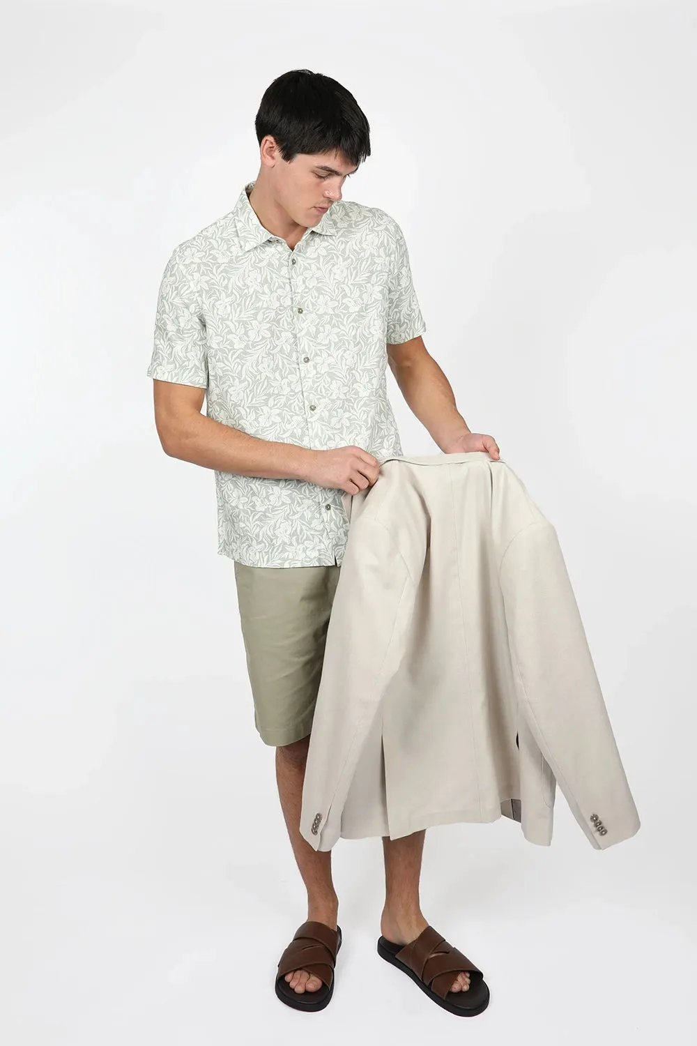 JAMES HARPER HIBISCUS PRINT LINEN VISCOSE S/S SHIRT JHS575