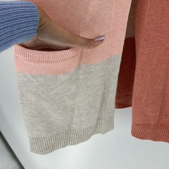 J.jill peach tan oversized color block one button cardigan longline easy to wear