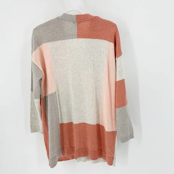 J.jill peach tan oversized color block one button cardigan longline easy to wear