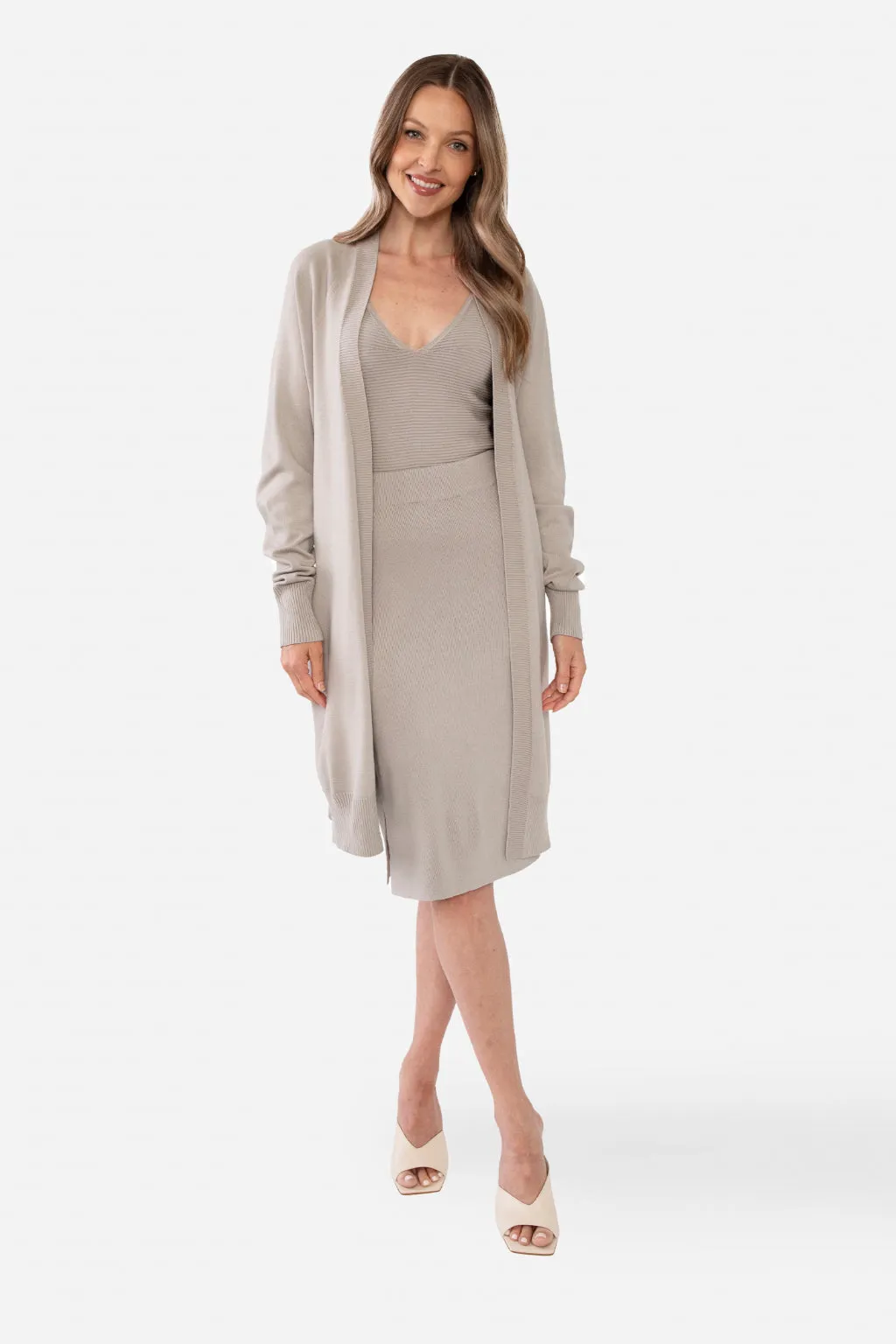KIMBERLEY BELTED LONG CARDIGAN - IVORY