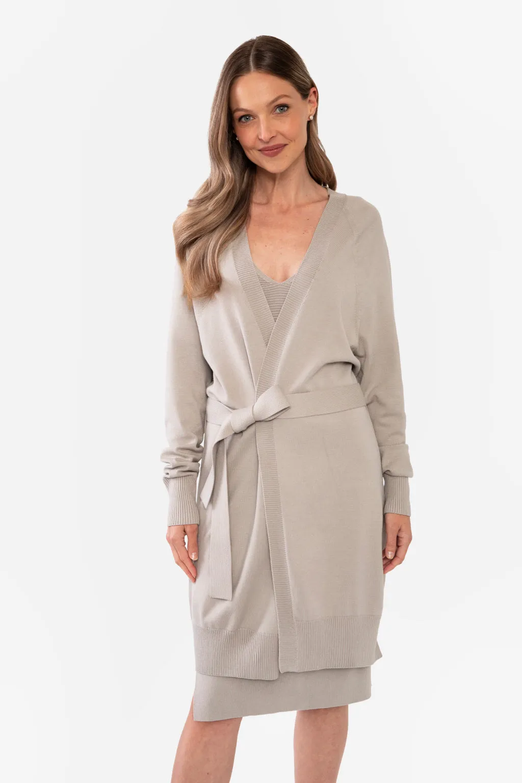KIMBERLEY BELTED LONG CARDIGAN - IVORY