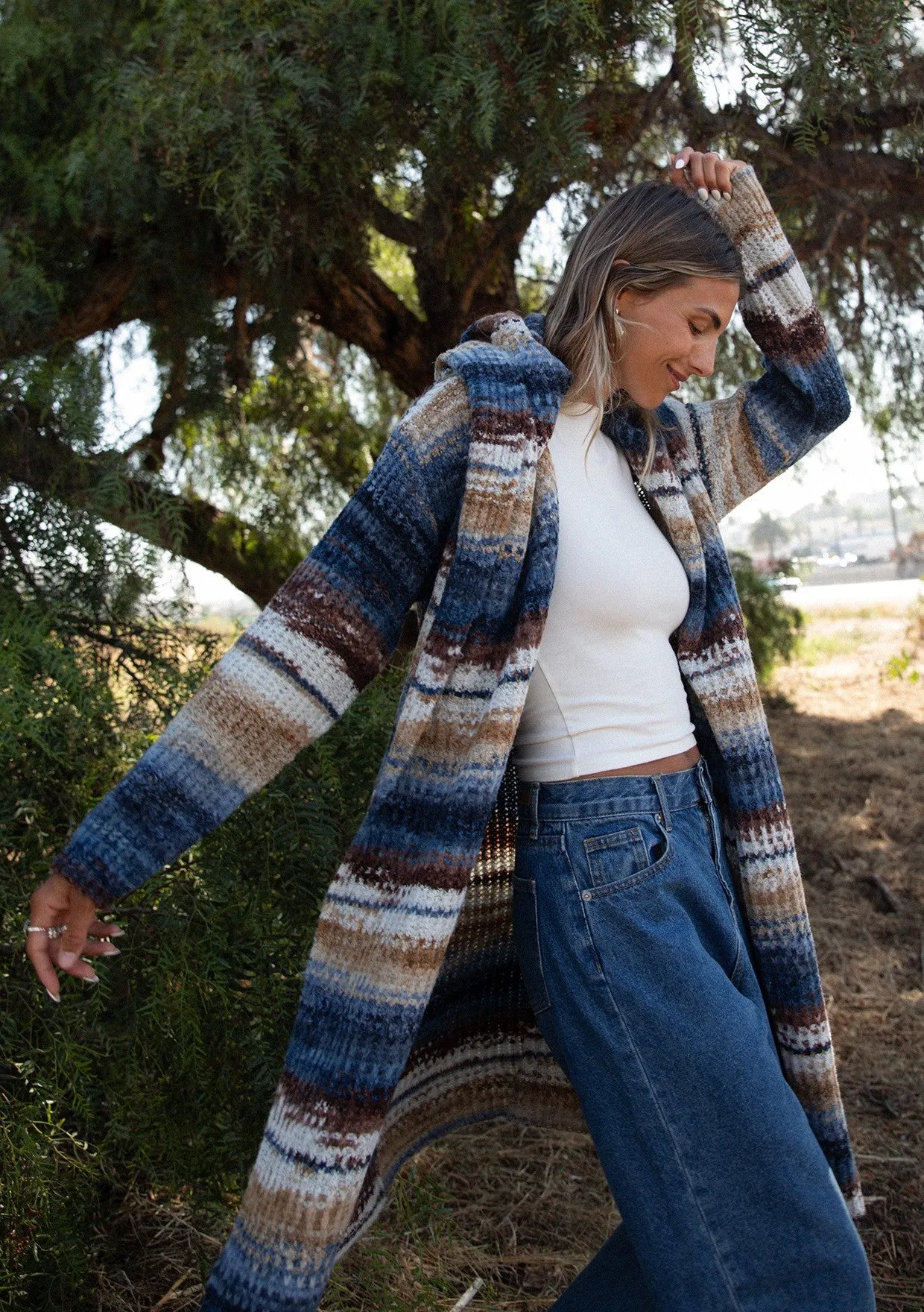 Knit Space Dye Long Sleeve Open Front Cardigan
