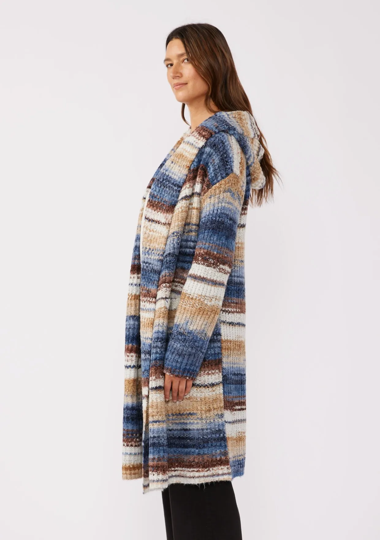 Knit Space Dye Long Sleeve Open Front Cardigan