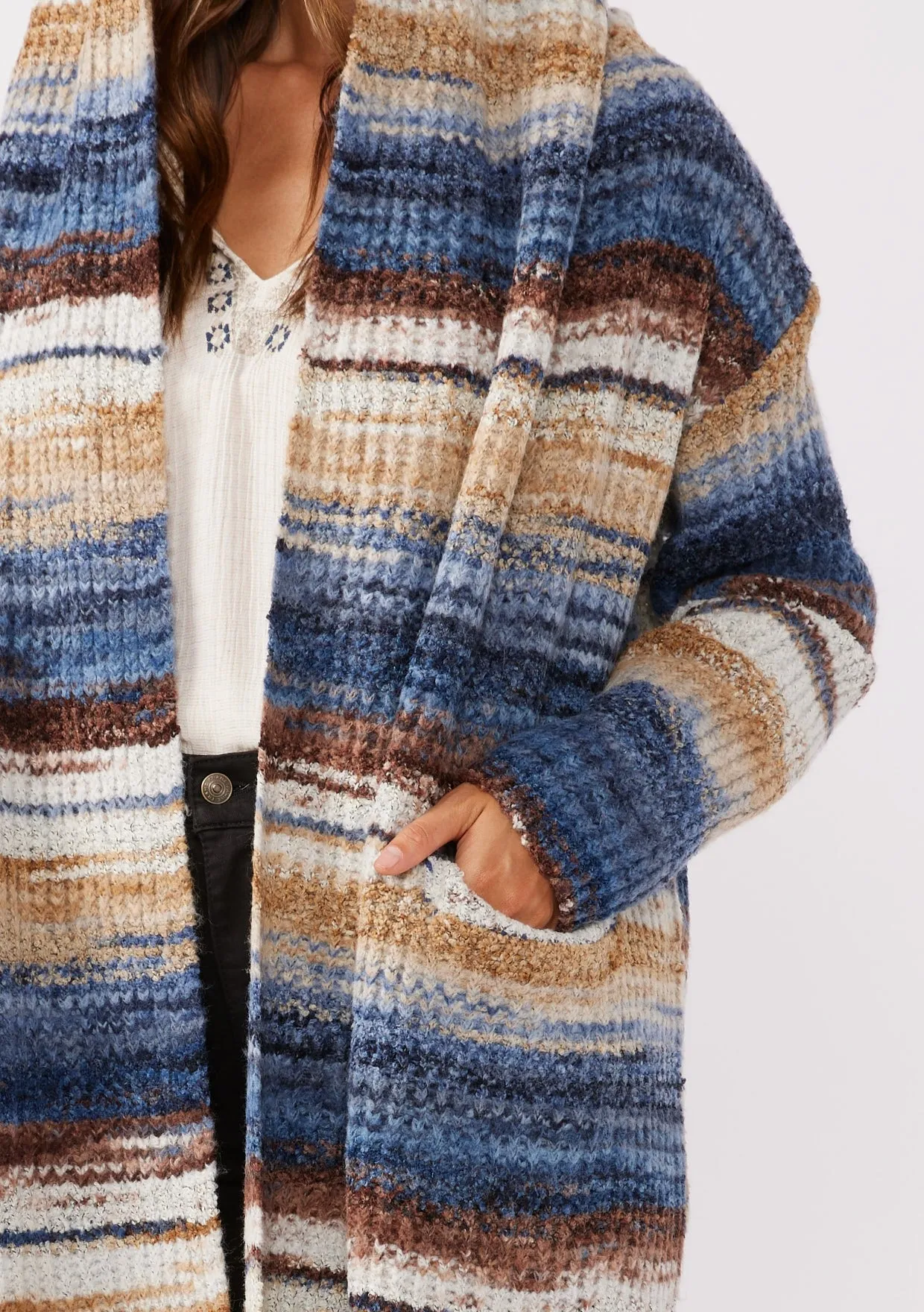Knit Space Dye Long Sleeve Open Front Cardigan