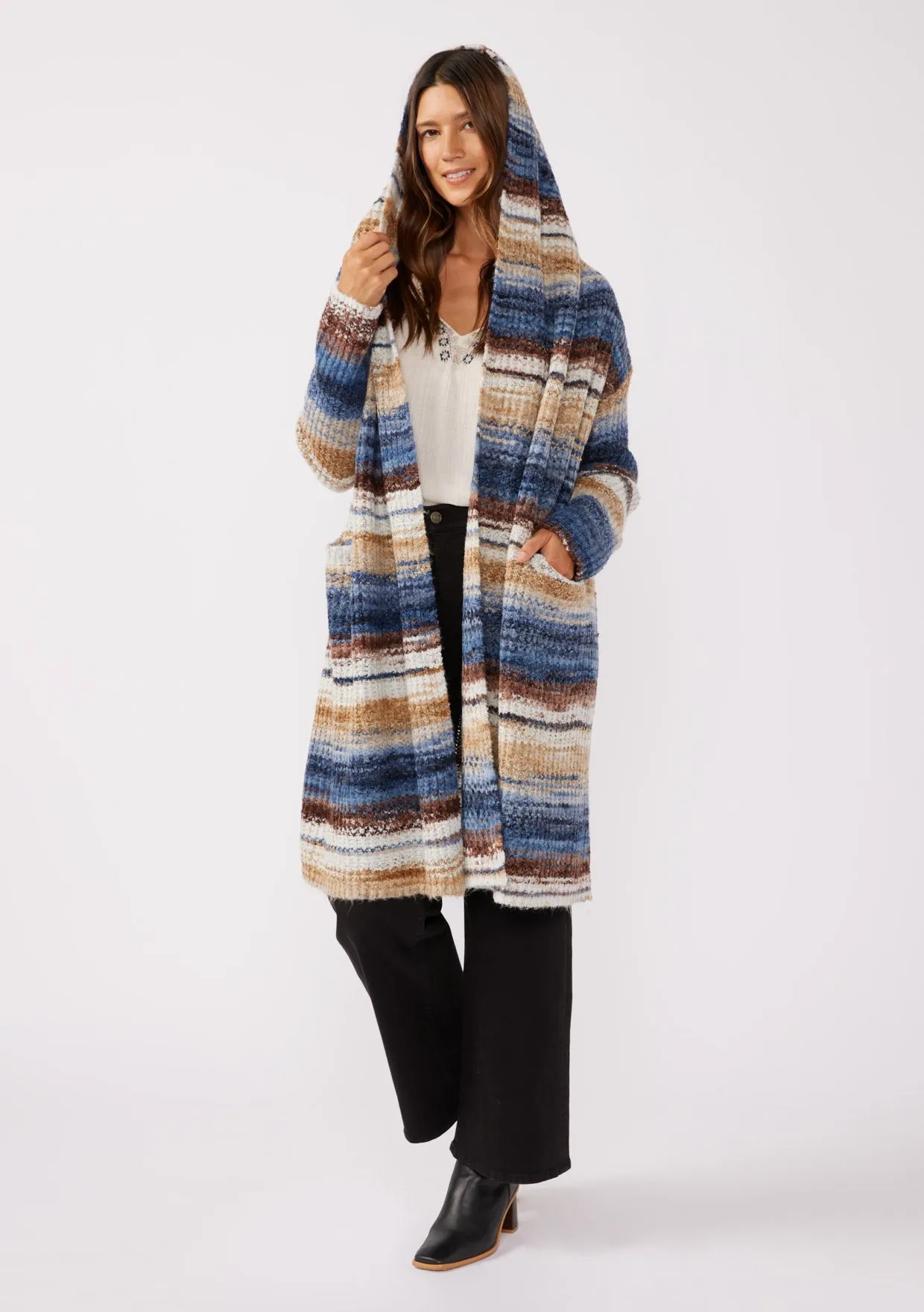 Knit Space Dye Long Sleeve Open Front Cardigan