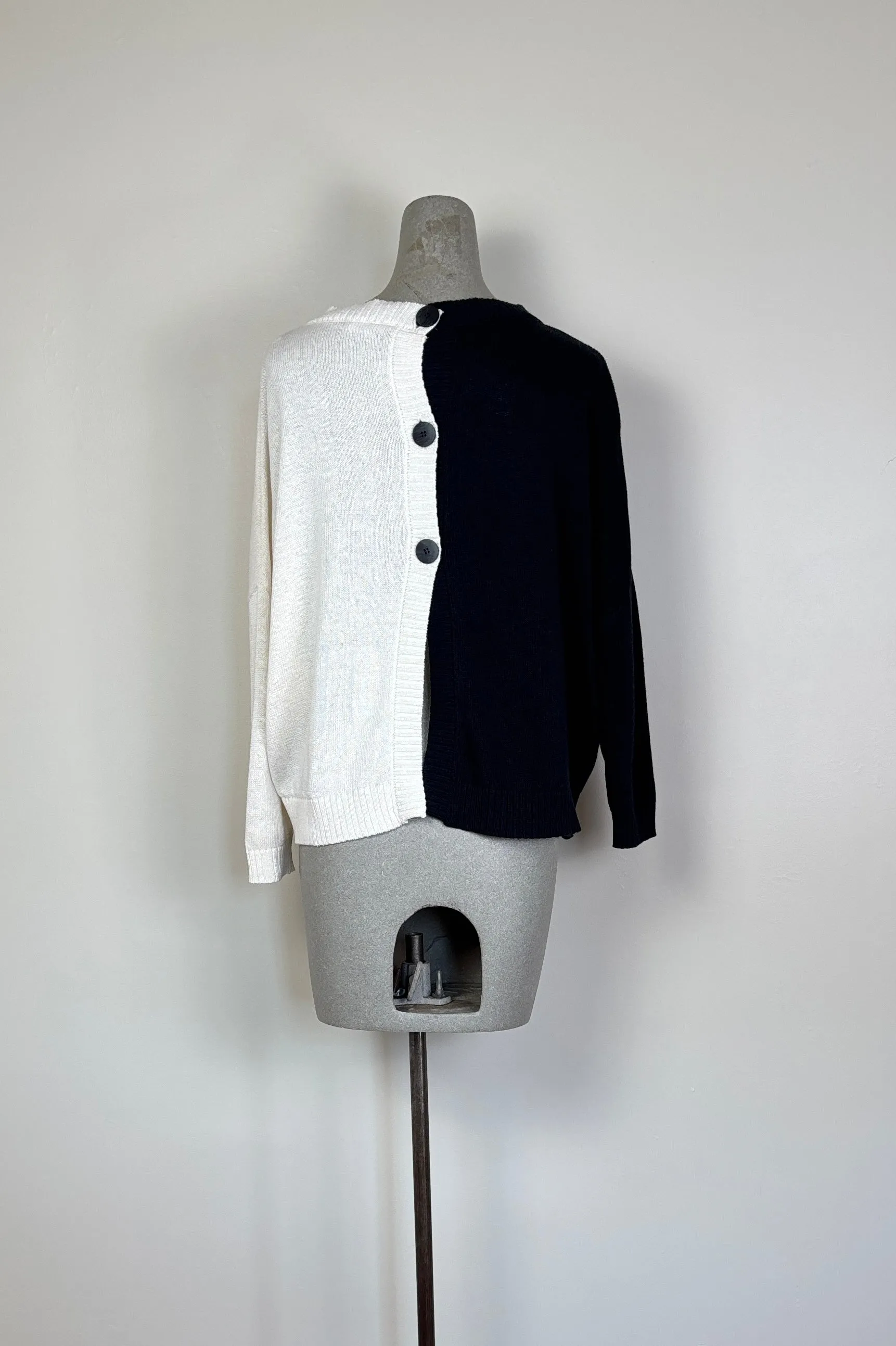 KnitKnit  ~  Color Block Two Button Cardigan - Latte/Navy