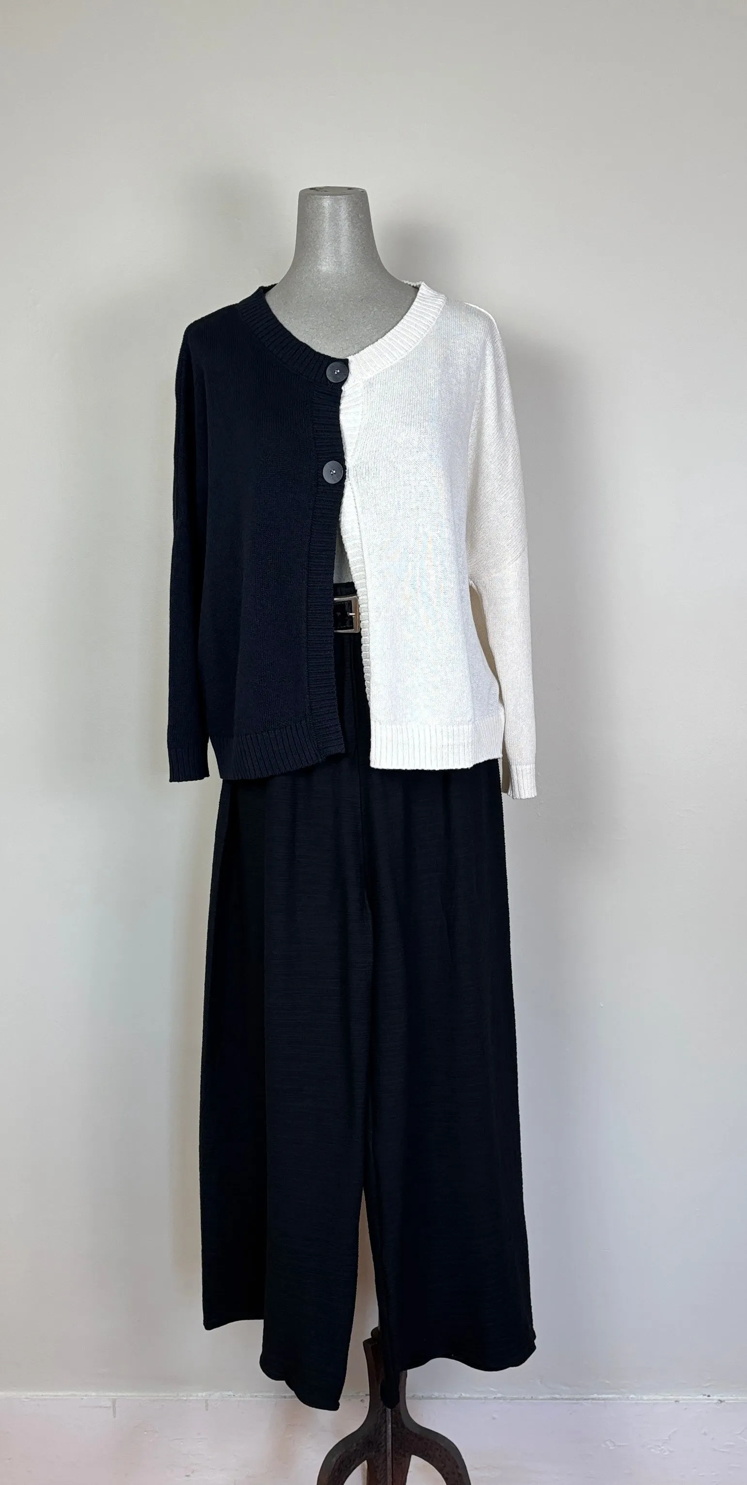 KnitKnit  ~  Color Block Two Button Cardigan - Latte/Navy