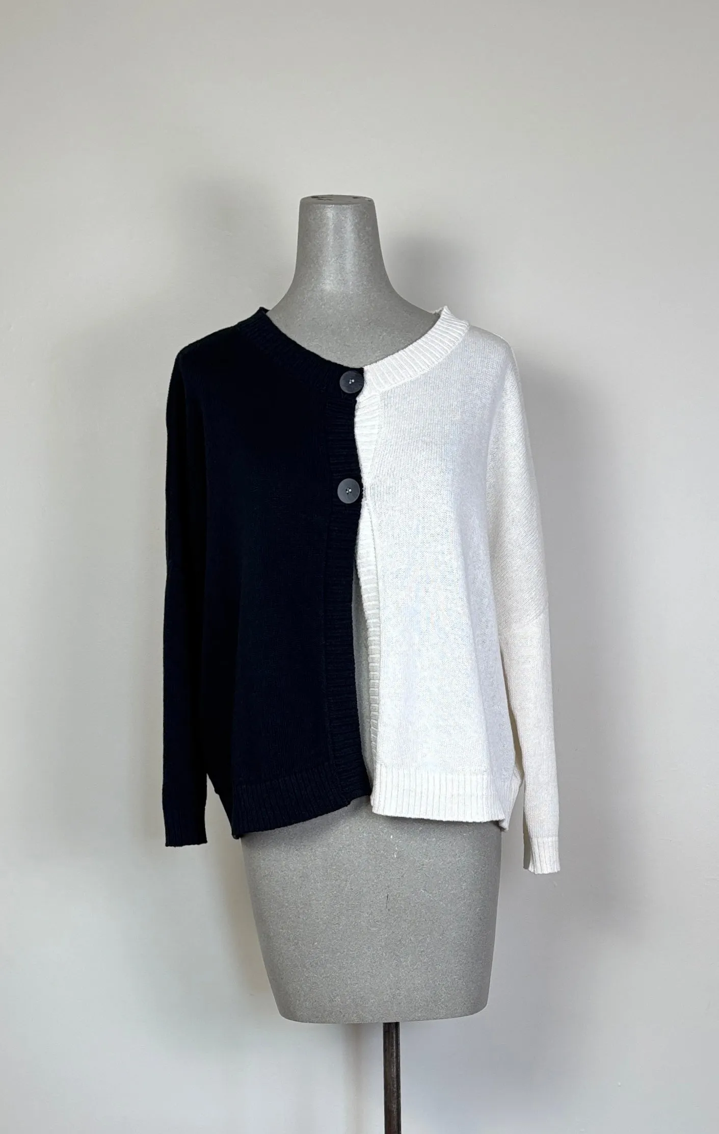 KnitKnit  ~  Color Block Two Button Cardigan - Latte/Navy