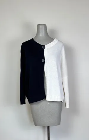 KnitKnit  ~  Color Block Two Button Cardigan - Latte/Navy