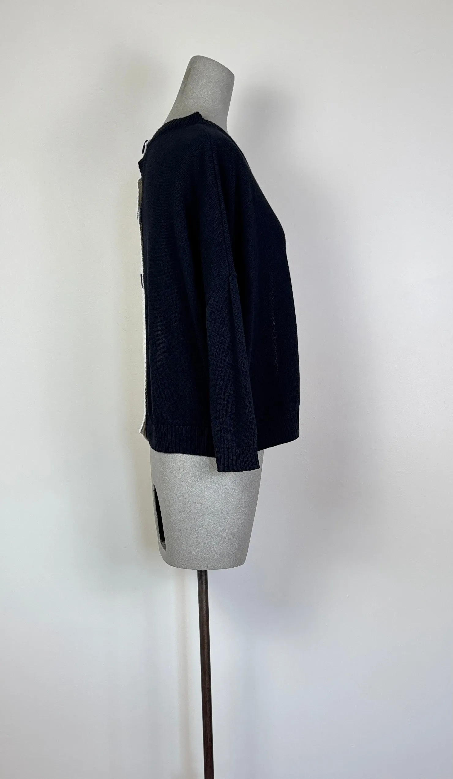 KnitKnit  ~  Color Block Two Button Cardigan - Latte/Navy