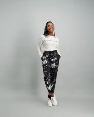 Ladies Black Tie Die Fleece Joggers