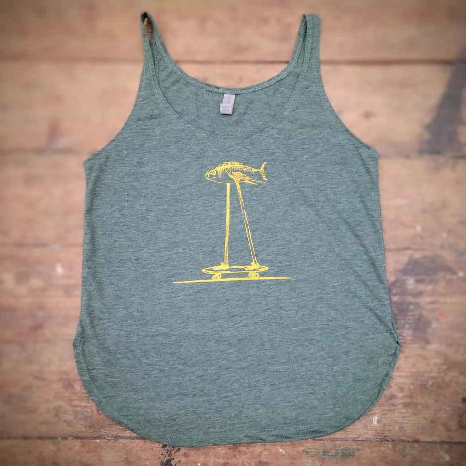 Ladies Fish on a Skateboard Tank Top