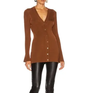L'Agence Lucas Long Ribbed Cardigan in Tan Size Small