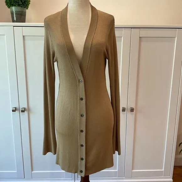 L'Agence Lucas Long Ribbed Cardigan in Tan Size Small