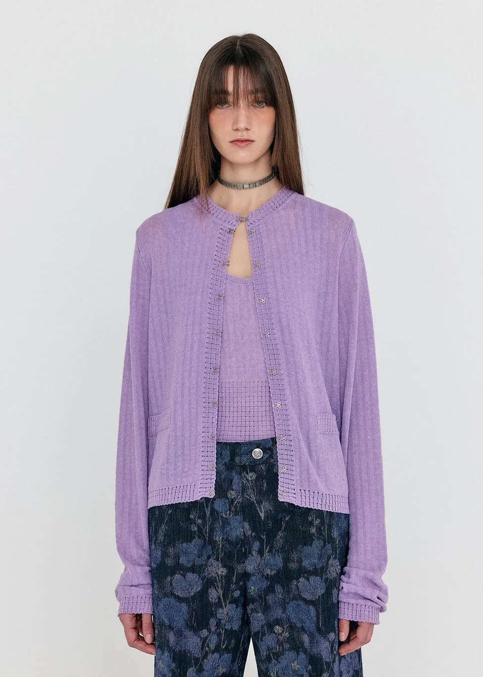Lavender Stripe Knit Cardigan