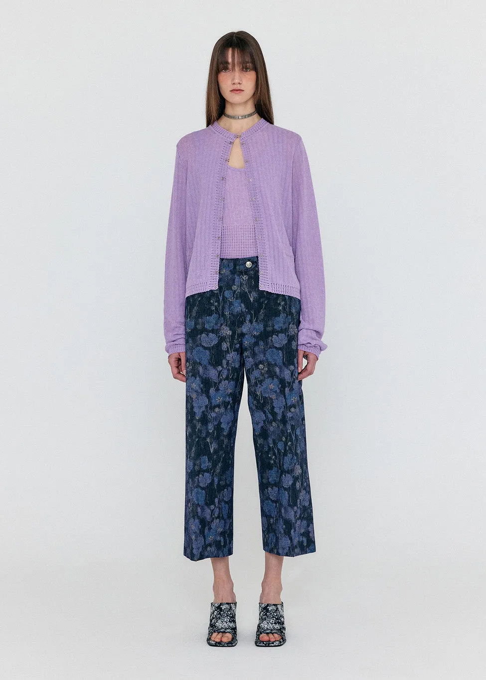 Lavender Stripe Knit Cardigan