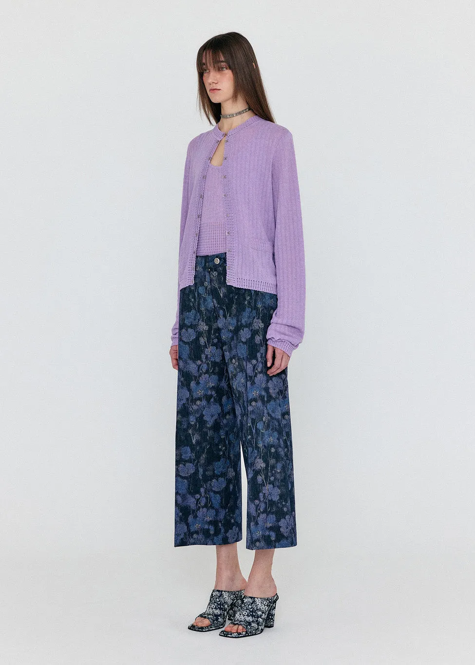 Lavender Stripe Knit Cardigan